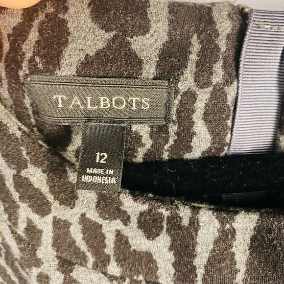 Talbots Animal Print Gray and Black Scoop Neck Sheath Career Dress Size 12 - Picture 4 of 8